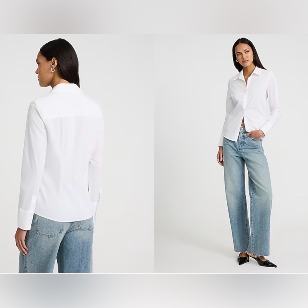 🌺New-Express White Boyfriend Portofino Stretch Cotton Poplin Shirt